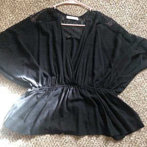 Mustard Seed Black Crochet Detailing Top